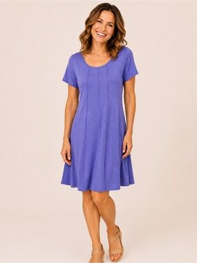 Soft Surroundings Periwinkle Purple 100% Cotton Swing Dress Small Made in Peru